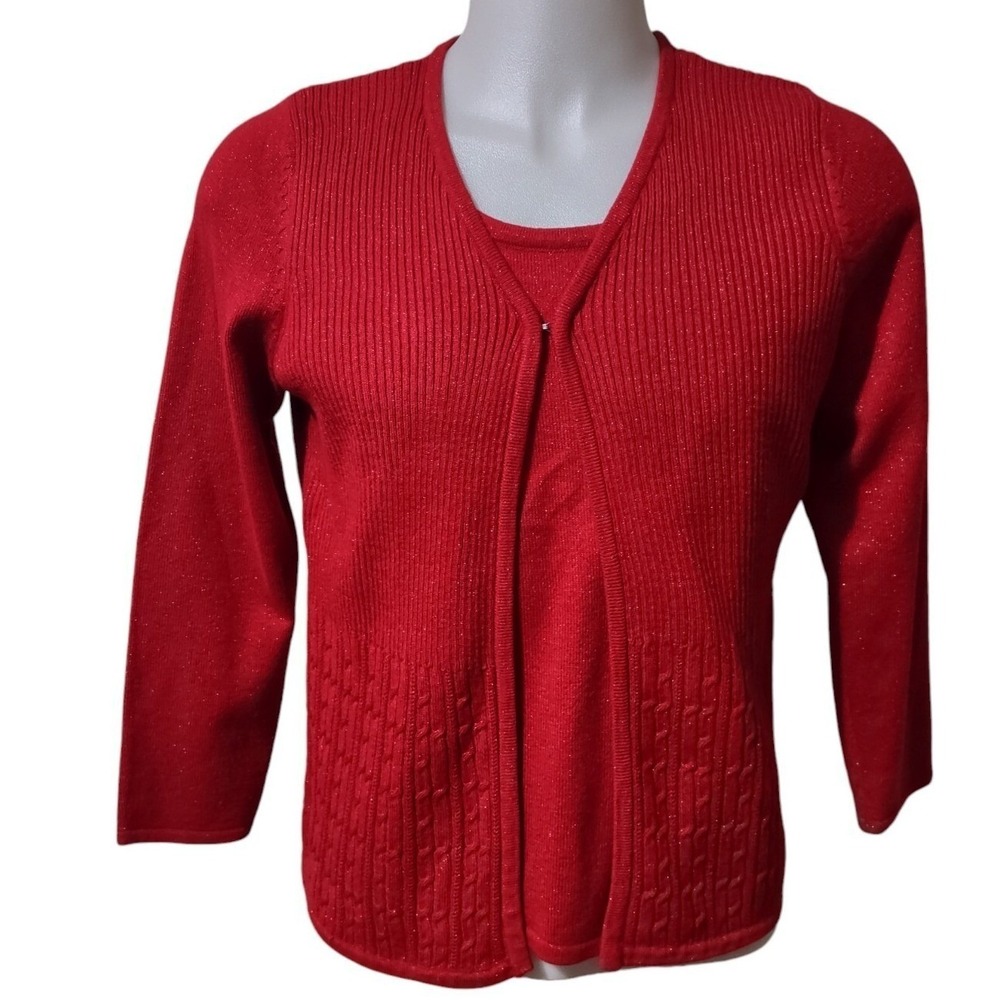 Sag Harbor Sweater Womens Size Large 1 Piece Sweater Top Red Glitter Long Sleeve